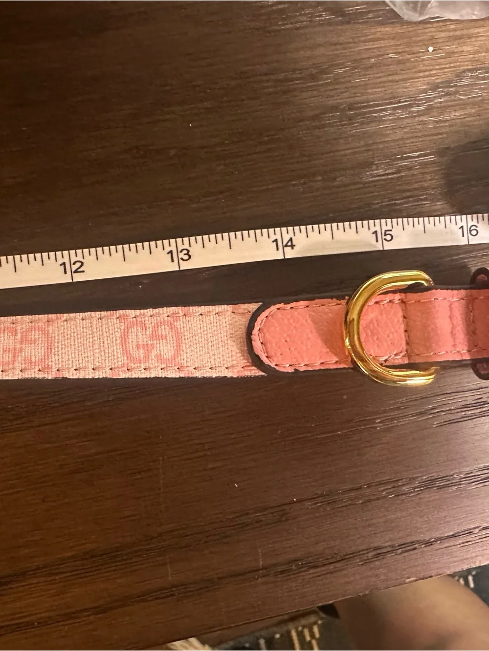 GG Pink Leather Logo Dog Collar with Gold Hardware 16’ long